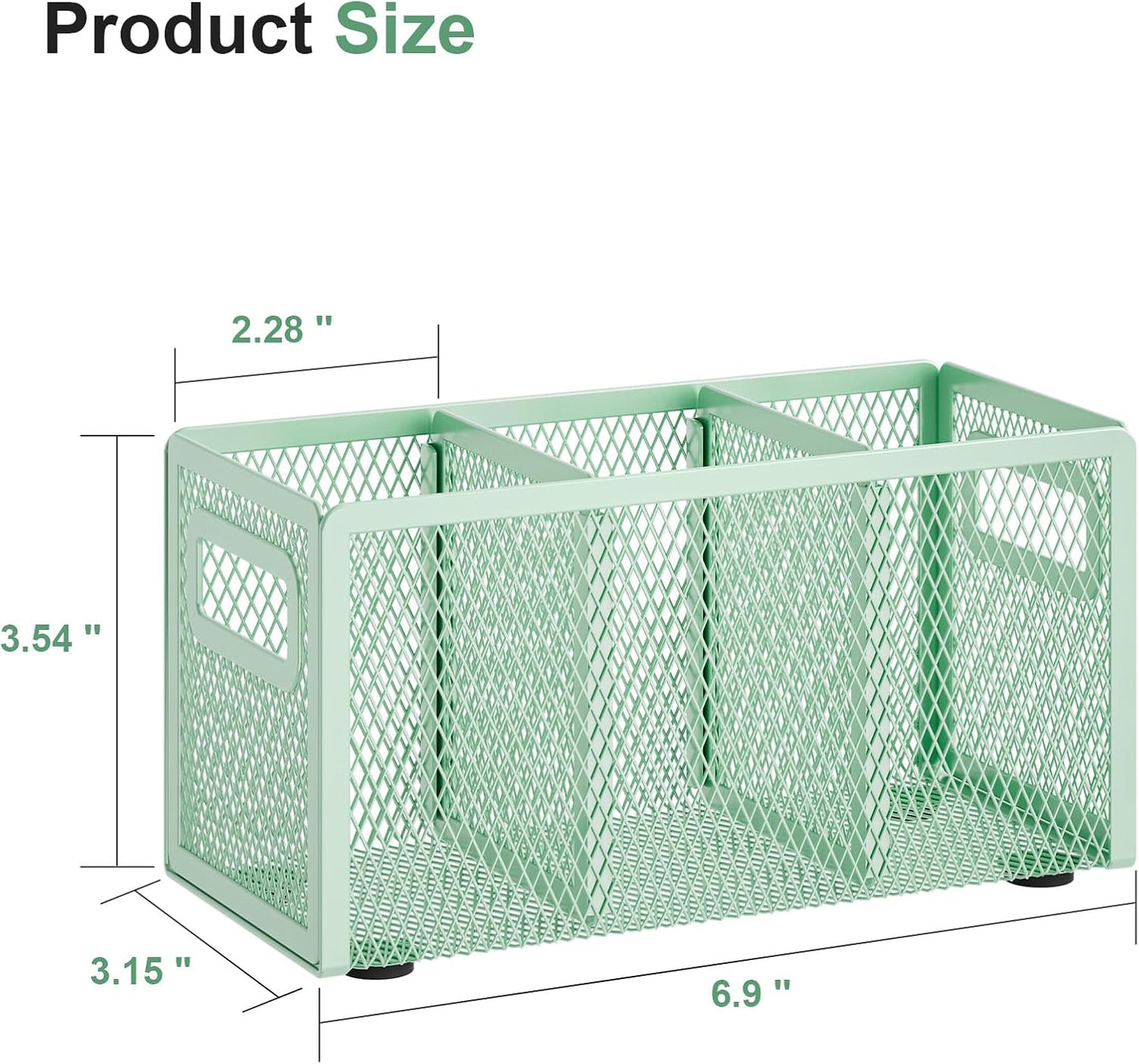 Marbrasse Mesh Pen Holder for Desk,Pencil Holder Desk Organizer 3 Adjustable Compartments,Pencil Cup with Handle Perfect for Classroom, Office, Home,Makeup,Art (Black)