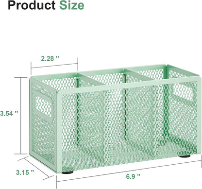 Marbrasse Mesh Pen Holder for Desk,Pencil Holder Desk Organizer 3 Adjustable Compartments,Pencil Cup with Handle Perfect for Classroom, Office, Home,Makeup,Art (Black)
