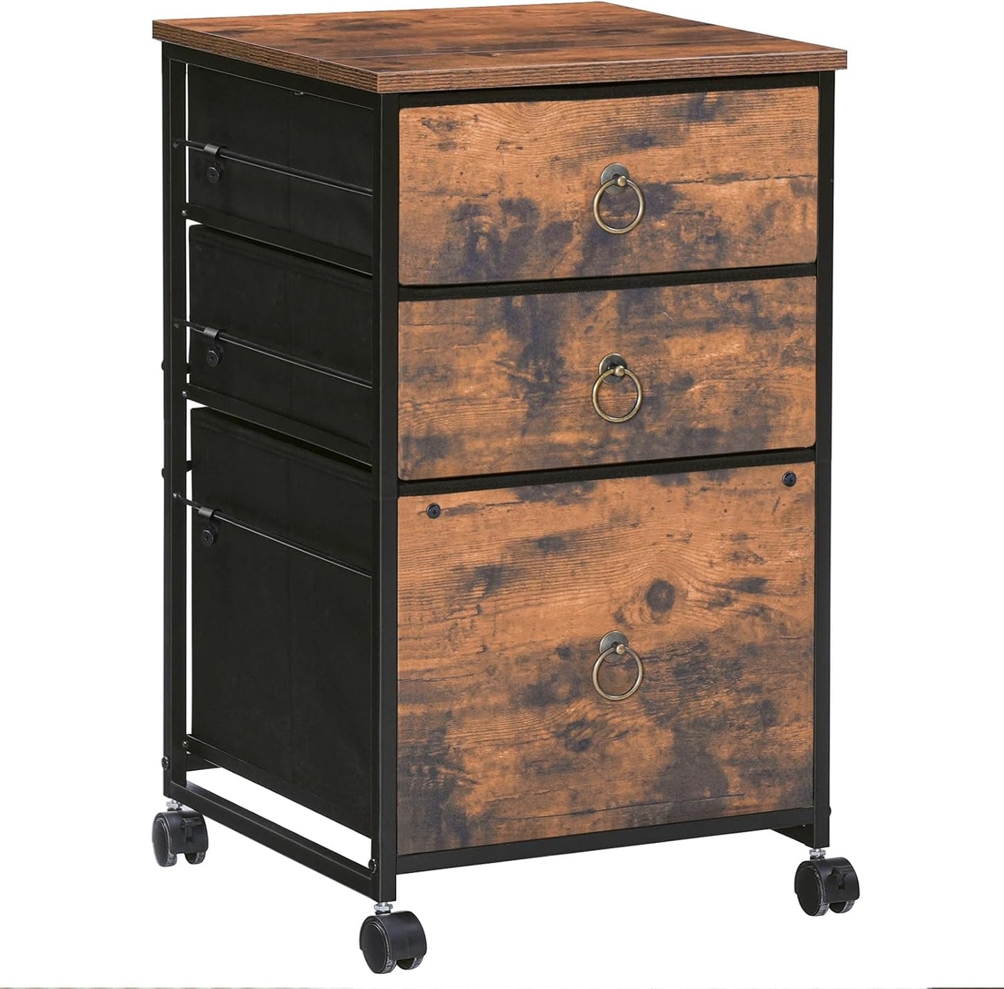HOOBRO 3-Drawer Mobile File Cabinet, Vertical Filing Cabinet, Under Desk Storage Drawers for Home Office, Rolling Printer Stand, A4/Letter-Sized, Nonwovens Drawer, Rustic Brown and Black BFK30WJ01