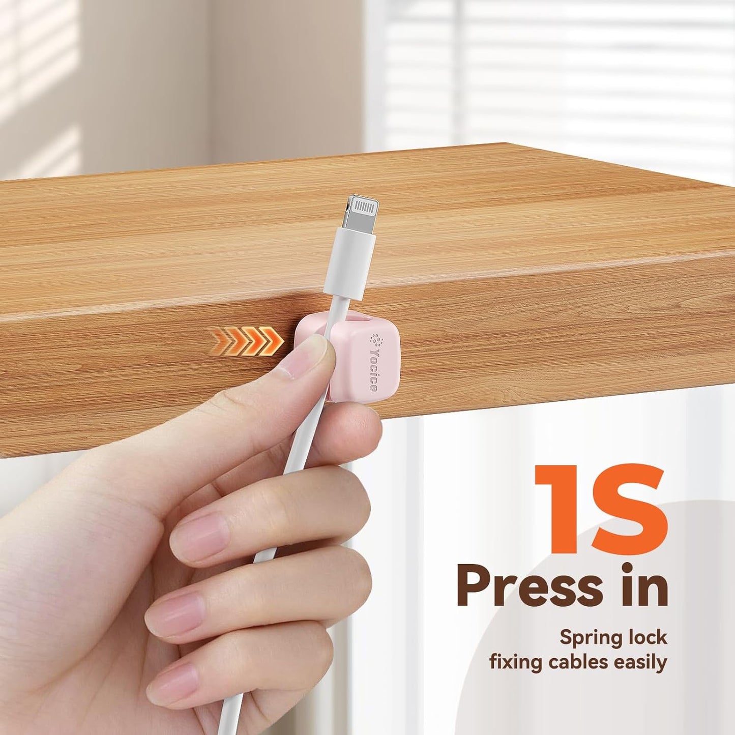 6Pack Rotatable Cord Organizer,Spring Cable Clips Desk Cable Management Cord Holder Adhesive Phone Charger Cord Clips for Home Office Car Wall Nightstand Accessories, Clear