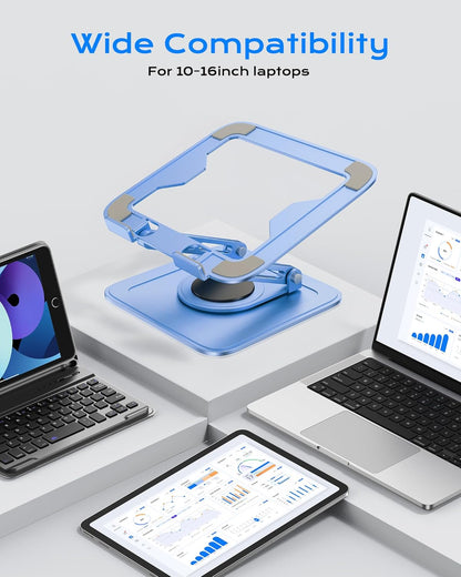 LOXP Adjustable Laptop Stand, Computer Stand with 360 Rotating Base, Ergonomic Laptop Riser Mount for Desk Foldable Protable Computer Desk Fits with MacBook Pro Air (10-16") - Blue
