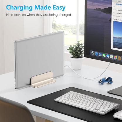 OMOTON Vertical Laptop Stand Holder, Desktop Aluminum Stand for MacBook with Adjustable Dock Size, Fits All MacBook, Surface, Chromebook and Gaming Laptops (Up to 17.3 inches),Black