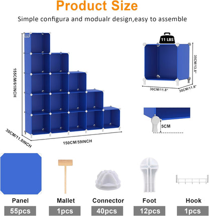 AWTATOS Cube Storage Organizer, 16 Cube Closet Organizer, Stackable Storage Cube Shelves, DIY Portable Closet Clothes Organizer Shelving for Bedroom, Closet, Wardrobe, Bathroom, White