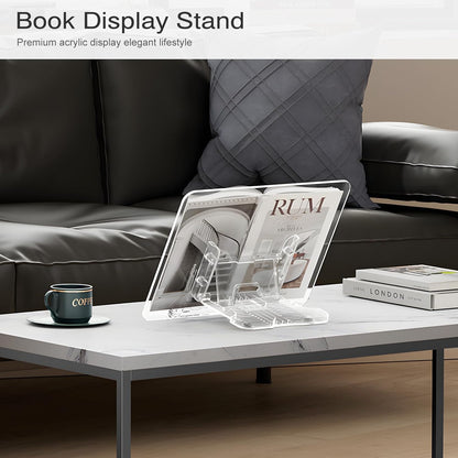 Acrylic Book Stand for Reading, Portable Book Holder for Desk, Angle Adjustable Textbook Stand for Document Recipe, Cookbook, Music Book
