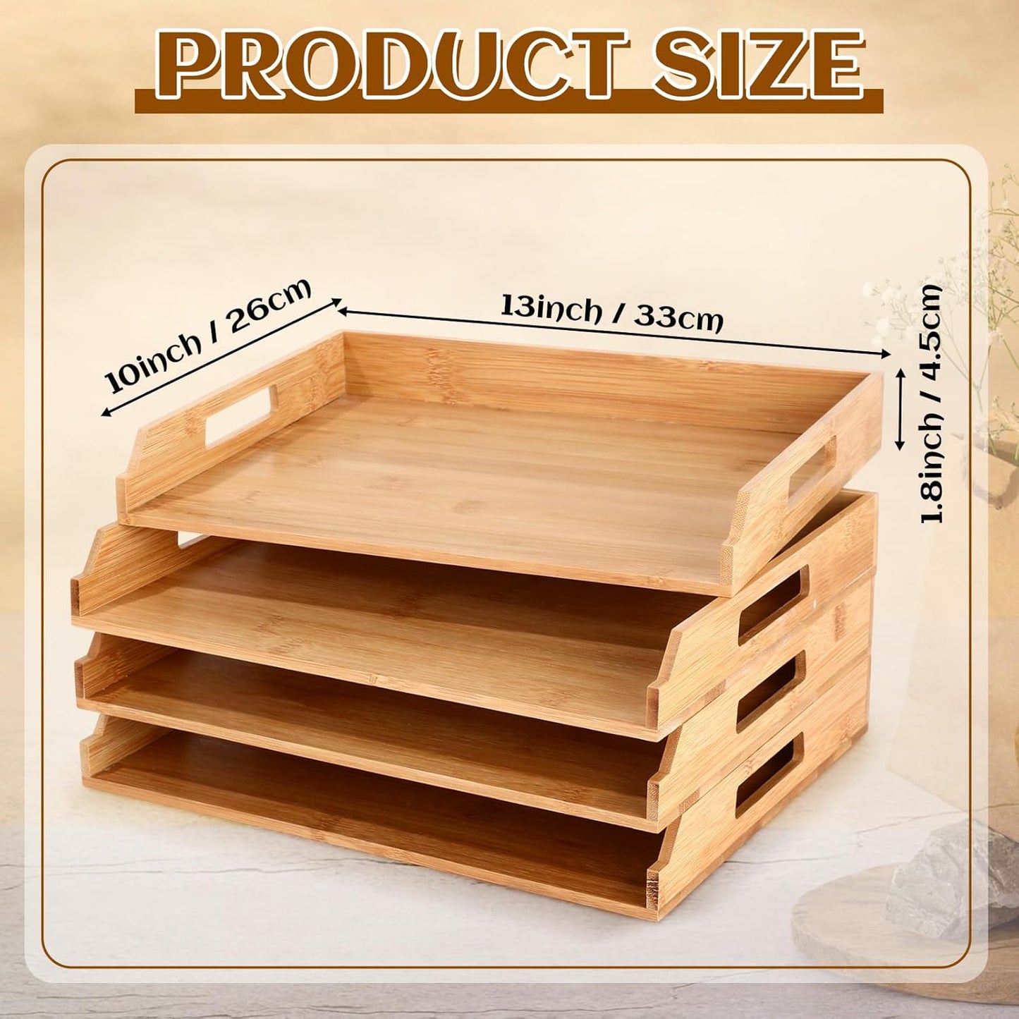 AceOrbit 6 Pcs Stackable Paper Tray Bamboo Wood Desk Organizer Letter Tray 6 Tier Wooden File Organizer Desk Shelf for Documents, Letter Sorter, Envelopes and Magazine Holder