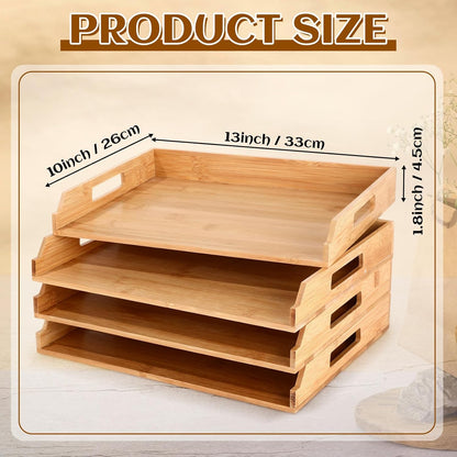 AceOrbit 6 Pcs Stackable Paper Tray Bamboo Wood Desk Organizer Letter Tray 6 Tier Wooden File Organizer Desk Shelf for Documents, Letter Sorter, Envelopes and Magazine Holder