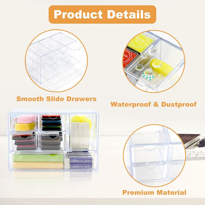 Acrylic Drawer Organizer with 6 Drawers, 2 Set Clear Dustproof Desk Organizers and Accessories, Stackable Storage Drawers for Stationery, Makeup, Jewelry, Pen, Art Craft Supplies, Office