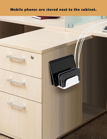 Phone Wall Mount Storage Organizer, Compatible with iPhone and Android, Holds Four Phones or Tablets at Once Charging Holder Station Fit for ipad, Kindle and More (Black)