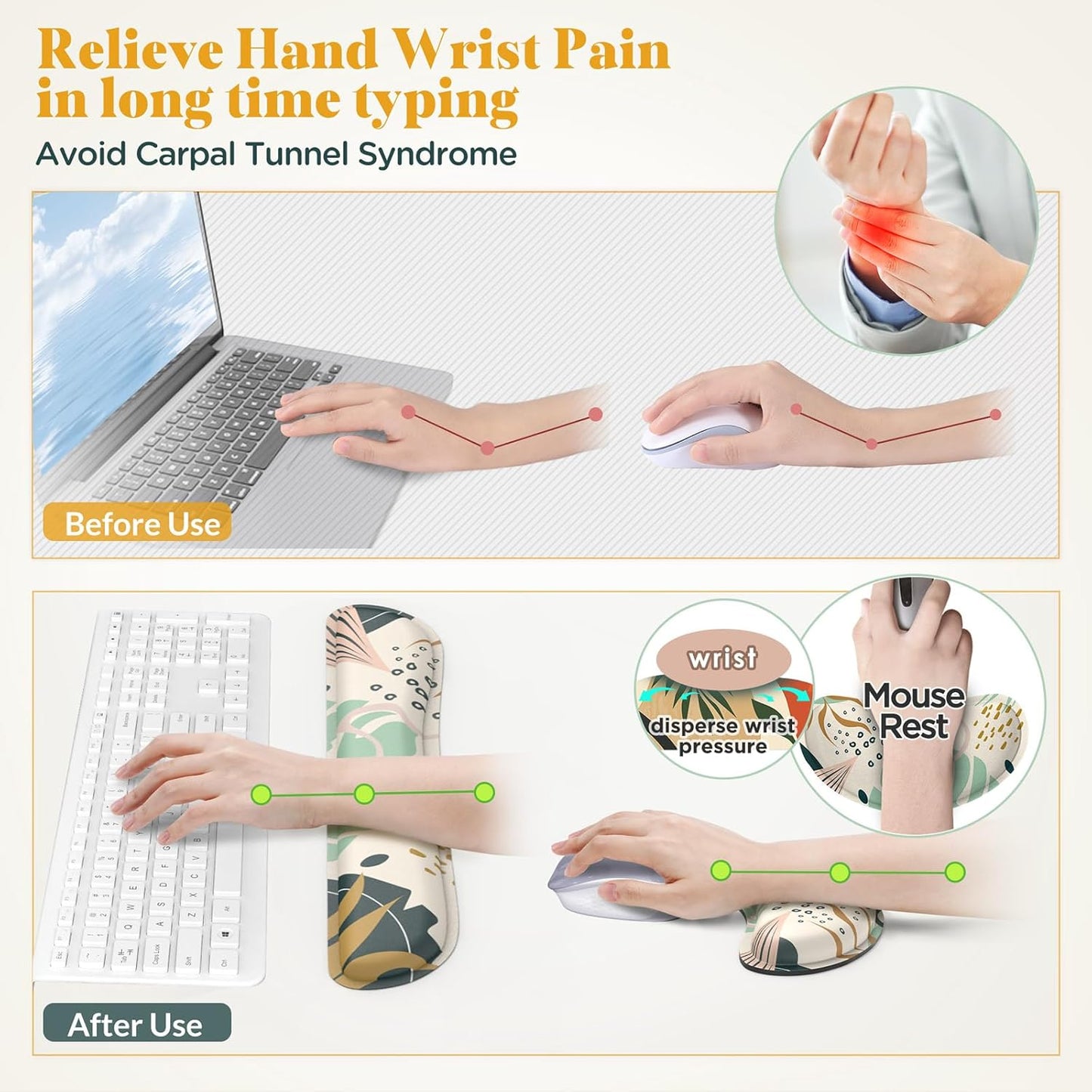 Gimars Upgrade Enlarge Silky and Superfine Fabric Gel Memory Foam Keyboard Wrist Rest Set, Ergonomic Keyboard Mouse Wrist Support for Typing Pain Relief, Comfort for Office, Gaming, Computer