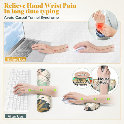 Gimars Upgrade Enlarge Silky and Superfine Fabric Gel Memory Foam Keyboard Wrist Rest Set, Ergonomic Keyboard Mouse Wrist Support for Typing Pain Relief, Comfort for Office, Gaming, Computer