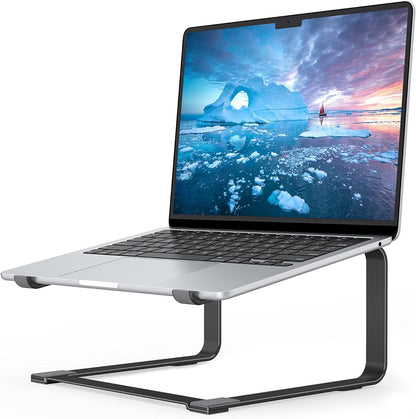 SOUNDANCE Laptop Stand for Desk, Ergonomic Metal Computer Riser for 12-17.3 Inch Laptops, Heavy Duty Stable Desktop Holder, Improves Eye Level & Workspace Organization, Silver