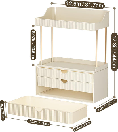caktraie 12.2" W Makeup Organizer Drawers - 5 Tiers Bathroom Counter Organizer, Cosmetic Storage Drawer for Dresser Countertop and Bathroom Vanity for Large Skincare, Perfume, Clear