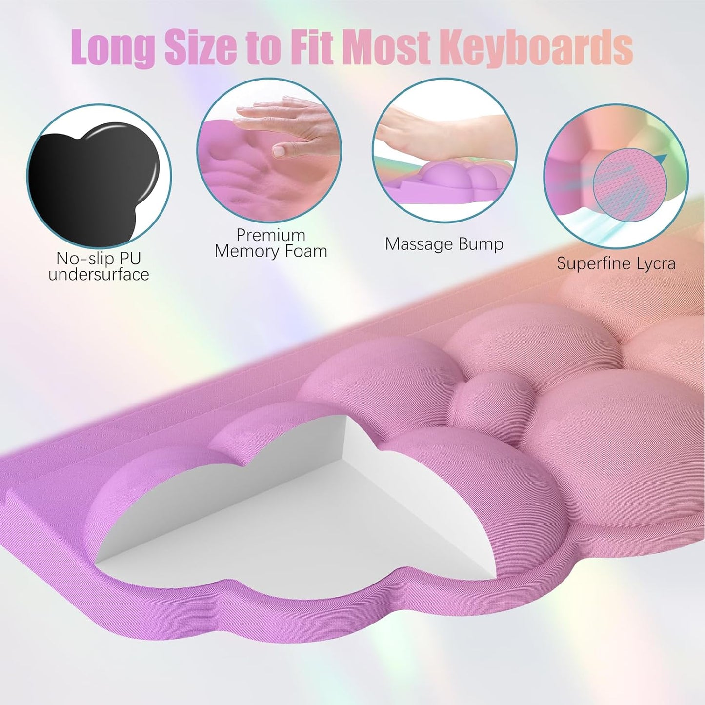 Ergonomic Wrist Rest for Keyboard and Mouse, Soft Memory Foam Cloud Keyboard Stand Pad with Wrist Rest Set, Easy Typing, Pain Relief, Comfort for Office, Work, Gaming - White