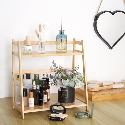 2-Tier Ladder Desktop Bookshelf, 23.62" Wide Wooden Countertop Storage Hutch for Office, Dorm and Home, Small Desk Organizer for Books and Decor
