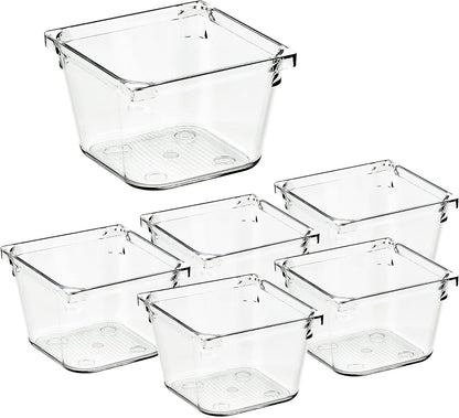 Ravinte 6 Pack Drawer Organizer - 6" X 9" Plastic Storage Bins, Acrylic Organizers with Non-Slip Pads Clear Desk Storage Tray for Makeup, Jewelries, Kitchen Utensils, Bathroom and Office