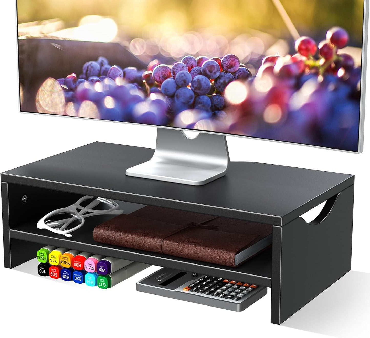 Monitor Stand Riser, 2 Tiers Wood Monitor Riser Stand with Desktop Shelf Storage Organizer, Ergonomic Desk & Tabletop Organizer Desktop Stand for Laptop Computer, MacBook, PC(Rustic Brown)