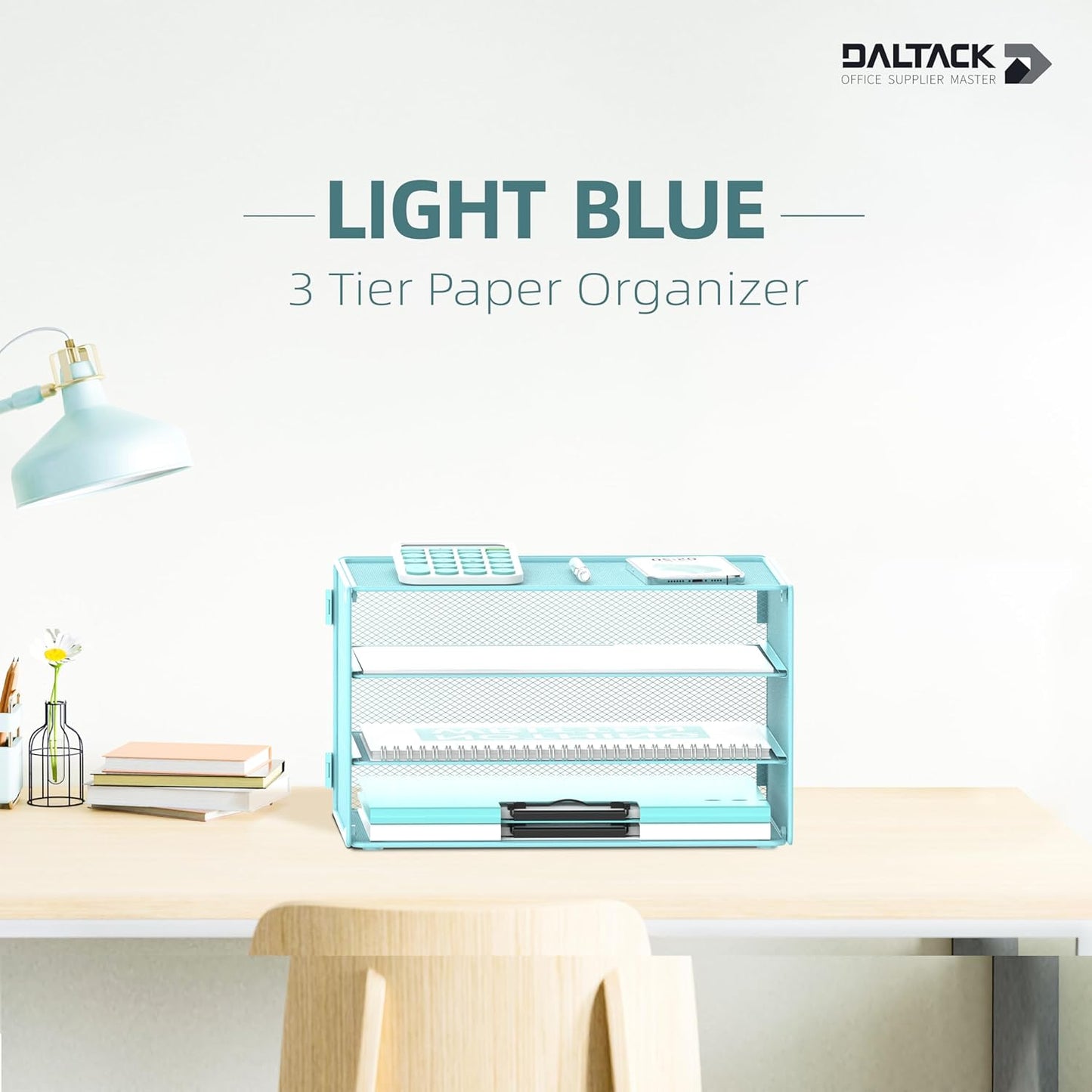 DALTACK 3 Tier Letter Tray Paper Organizer for Desk, Mesh Metal Desk File Organizer with Sliding Trays for Letter/A4 Paper, Mail, Bills & Folders, Black