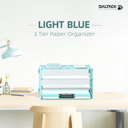 DALTACK 3 Tier Letter Tray Paper Organizer for Desk, Mesh Metal Desk File Organizer with Sliding Trays for Letter/A4 Paper, Mail, Bills & Folders, Black