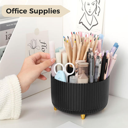 SKYDUE 360 Rotating Purple Pen & Art Supply Organizer - 5 Slot Desk Organizer for Office, School, Home
