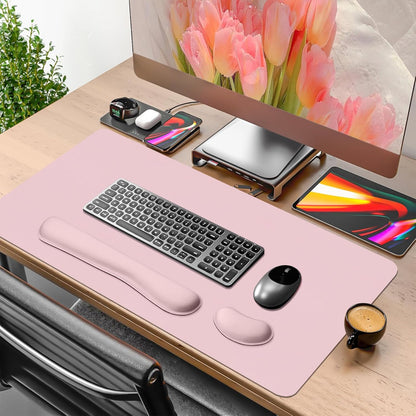 Wrist Rest for Computer Keyboard and Mouse, Ergonomic Design Wrist Support Pad for Keyboard, Soft Memory Foam Desk Pads Support Hand and Arm Easy Typing Pain Relief, 2 Piece Pad, Cream Pink