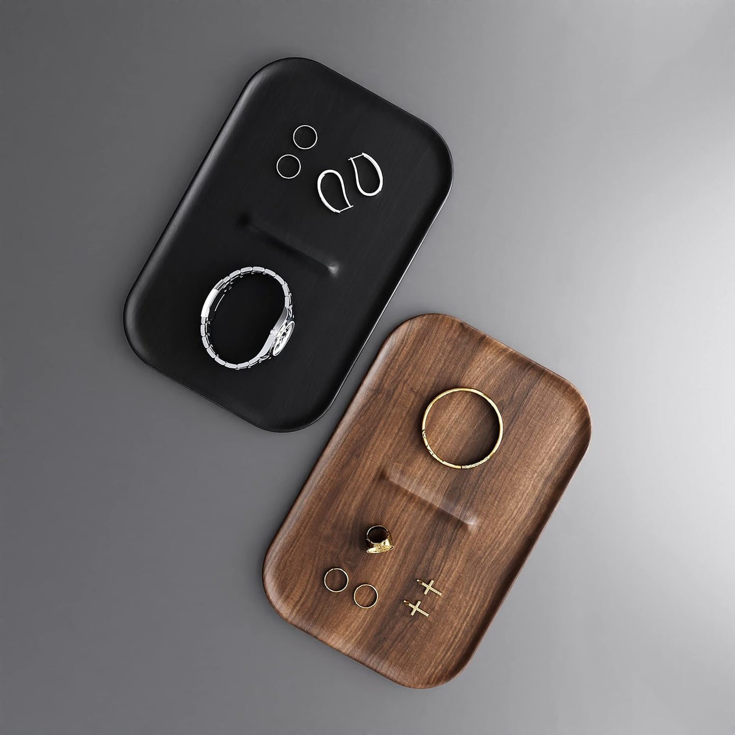 Valet Tray Wooden Premium Wood Catchall EDC Tray for Desk Bedside Concierge Tray Organizer Key Wallet Watch Phone Storage (Walnut)