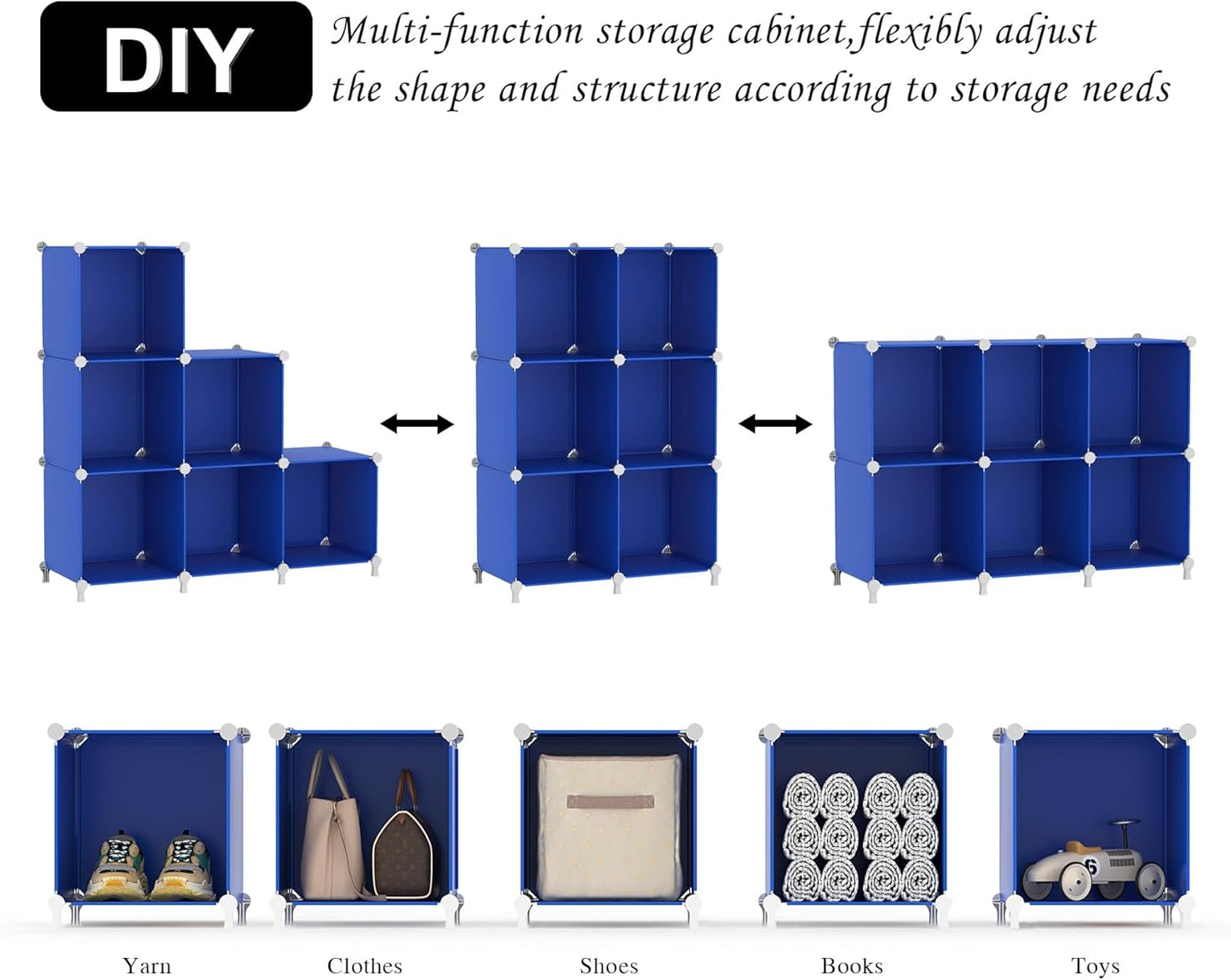 AWTATOS Cube Storage Organizer, Storage Cubes Shelves Bookshelf, 6 Cube Closet Organizers and Storage, DIY Stackable Plastic Clothes Organizer Shelving for Bedroom, Home, White