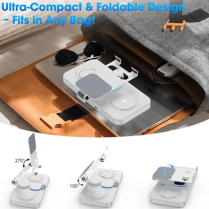 6 in 1 Wireless Charger for Apple Device, 30W Foldable Wired Charging for ipad with Clock & 7 Color Ambient Light, Nightstand Charger Station for iPhone 17/16/15/iWatch Series/AirPods 4/Pro 3(Purple)