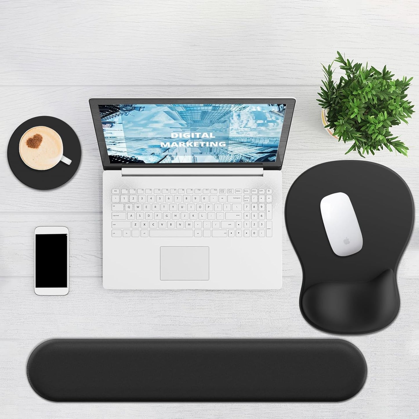 Ergonomic Mouse Pad with Wrist Rest and Keyboard Wrist Rest, Black Mousepad and Wrist Rest for Computer Keyboard, Pain Relief, Non-Slip PU Base, Gel Mouse Pad with Wrist Support for Gaming, Office