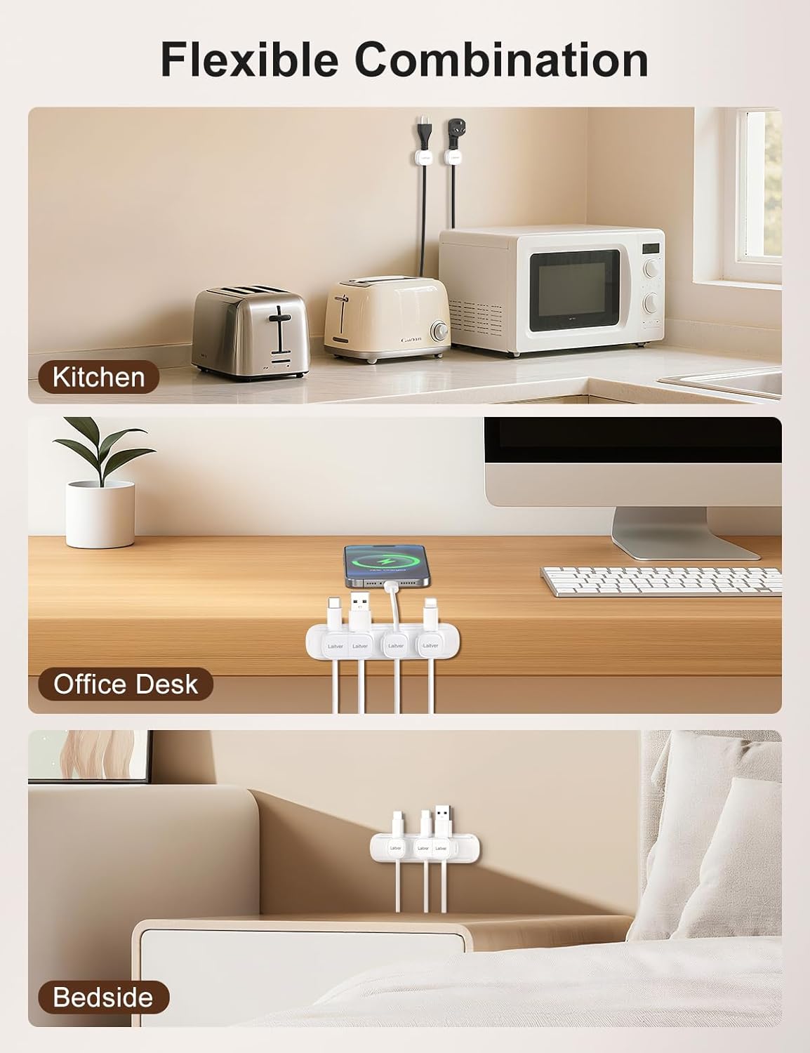 6 Pack Magnetic Cable Clips [1s Open/Lock], Laitver Cord Organizer Holder Strong Adhesive Desk Cable Management- Organize Charging Cords Neatly for Home, Office, Car,Desk, Nightstand