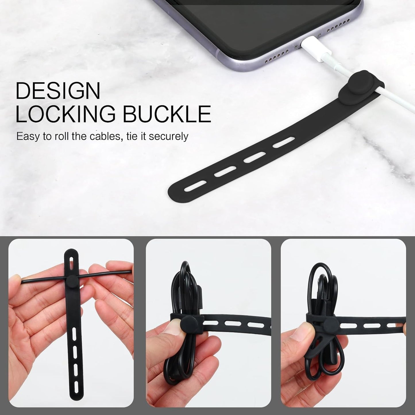 Donruby 24Pcs Silicone Cable Ties - Reusable & Washable with Locking Buckles, Adjustable Fastening Cable Management Straps, Multi-Purpose High Elasticity Cord Organizer (Purple)