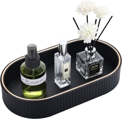 GORESE PU Leather Perfume Tray Nightstand Organizer, Small Oval Desk Tray Jewelry Trinket Trays Valet Organizer Key Bowl for Entryway Dresser Bathroom, Catchall Trays for Men Women, 11×5.9 in, Beige