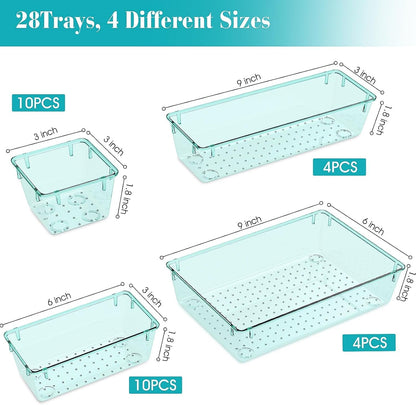 StorMiracle 28 PCS Clear Plastic Drawer Organizers Set, 4 Size Desk Drawer Organizer Trays for Makeup, Jewelry, Kitchen Utensils, Gadgets and Office Accessories