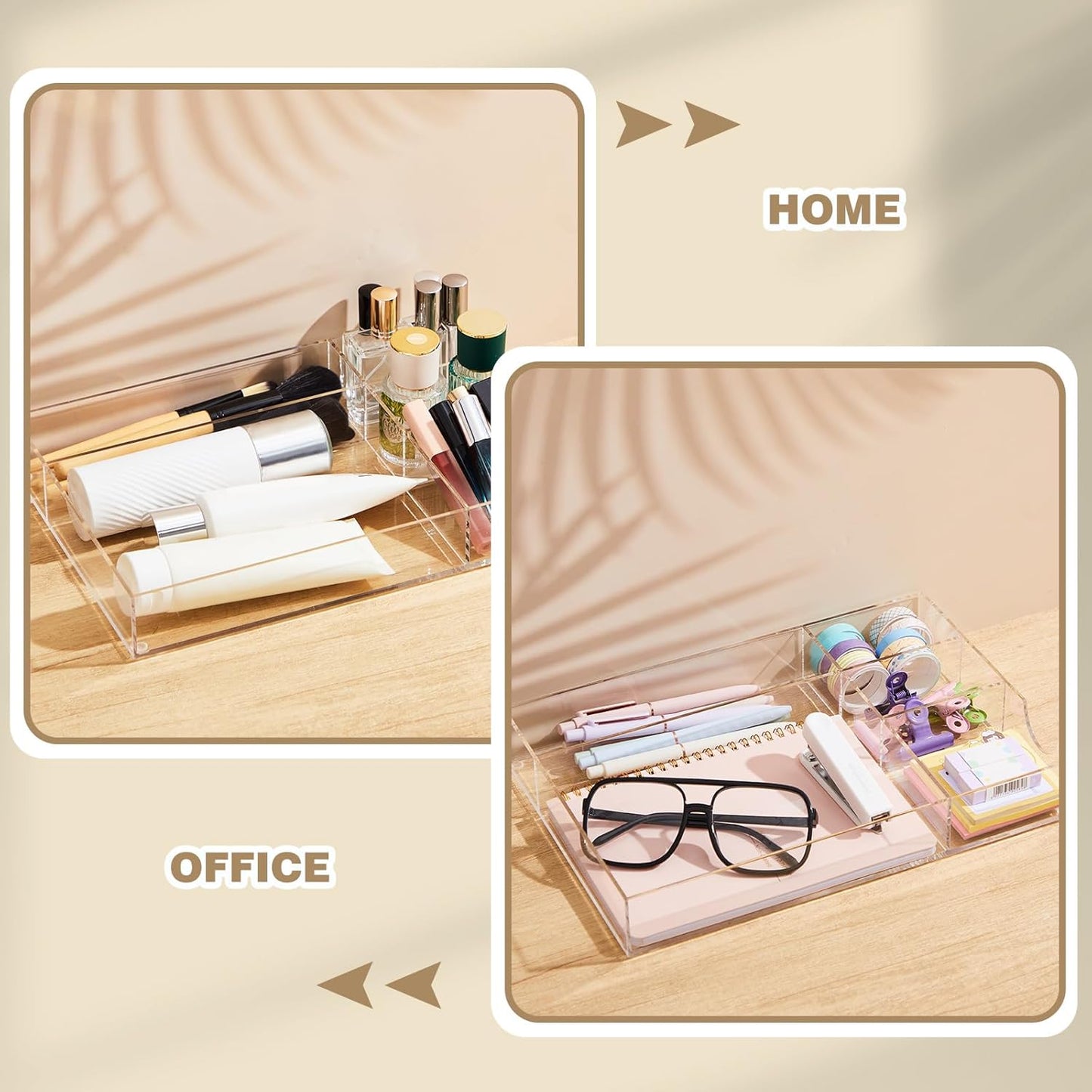 Briwooody Clear Acrylic Desk Drawer Organizer 11 x 6.1 x 1.38 Inch Storage Tray Organizer for Pens, Stationery, Desktop, Office, Bathroom, Kitchen, Makeup Supplies (6 Compartments)