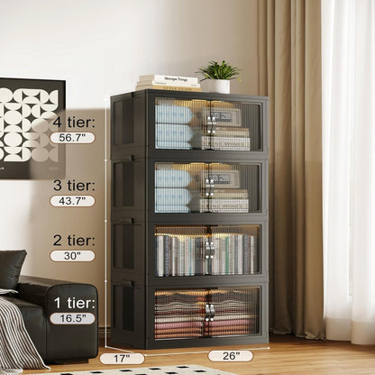SAILUN 145Gal/580Qt Collapsible & Stackable Storage Bins with Door & a Lid,Perfect for Blanket Storage, Pillow Organizer, Bedroom Closet & Living Room, Black 26" W x 17" D x 71" H