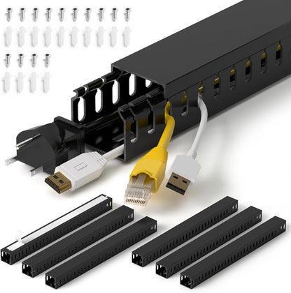 ZhiYo 2 x 2in Professional Server Rack Cable Management Raceway, 99in (6X L16.5in) Cable Raceway Kit, Electrically Safe PVC Open Slot Wire Raceway for Under Desk/Computer/Network Cords, Black