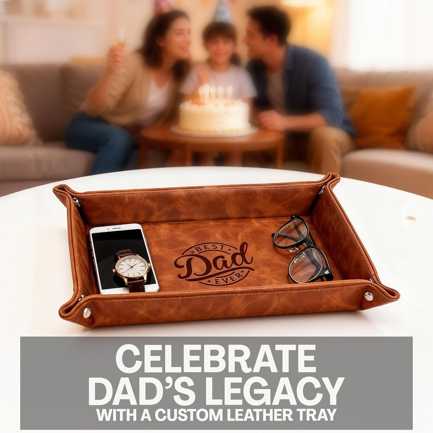 Personalized Engraved Leather Tray for Men with Engraved Name, PU Leather Valet Organizer for Dad, Custom Gift for Him, Custom Catchall Tray for Desk, Office, Accessories Travel Organizer for Men