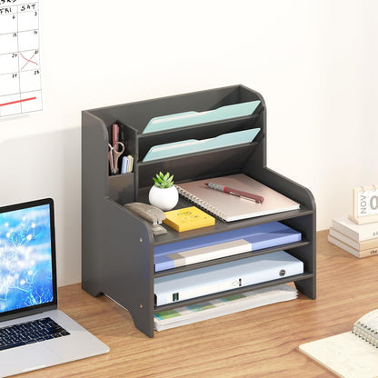 Bamboo Desk Organizer Mail Holder Countertop Letter Tray File Organizer for Desk Letter Sorter Paper File Storage for School Home Office Supplies