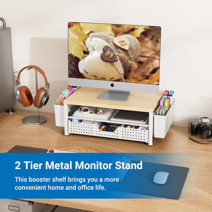 Small Laptop Stand for Desk, Monitor Stand Riser, Office Desk Accessories, Computer Desktop Stand with Drawer for Home, Office, School (Mint Green)