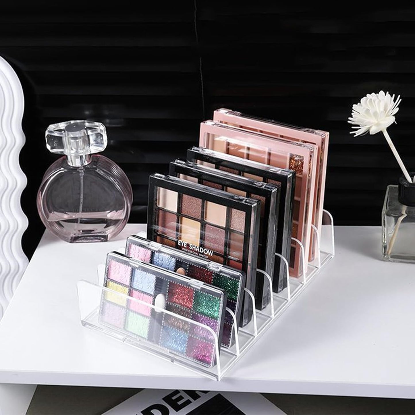 2 Pack Acrylic Money Organizer Cash Tray, 7 Section Eyeshadow Makeup Palette Organizer, Clear Desk Cash Tray for Paper Envelope, Bill, Document