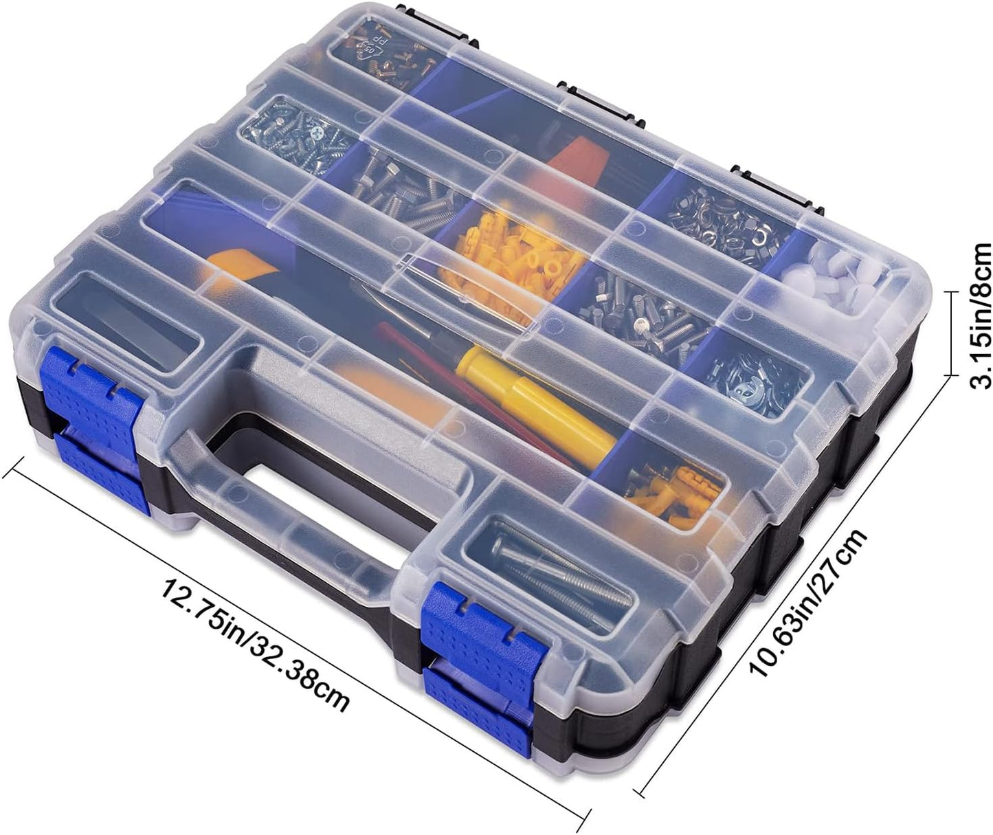 AIDY-PRO Small Parts Organizer Box Storage Case Tools Box Organizer Double Side 34 Compartments Hardware Organizers with Removable Plastic Dividers for Screws Nuts Nails Bolts, 2 Pack