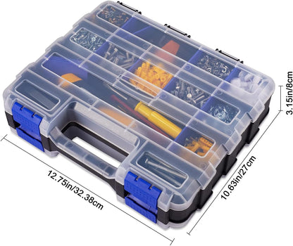 AIDY-PRO Small Parts Organizer Box Storage Case Tools Box Organizer Double Side 34 Compartments Hardware Organizers with Removable Plastic Dividers for Screws Nuts Nails Bolts, 2 Pack