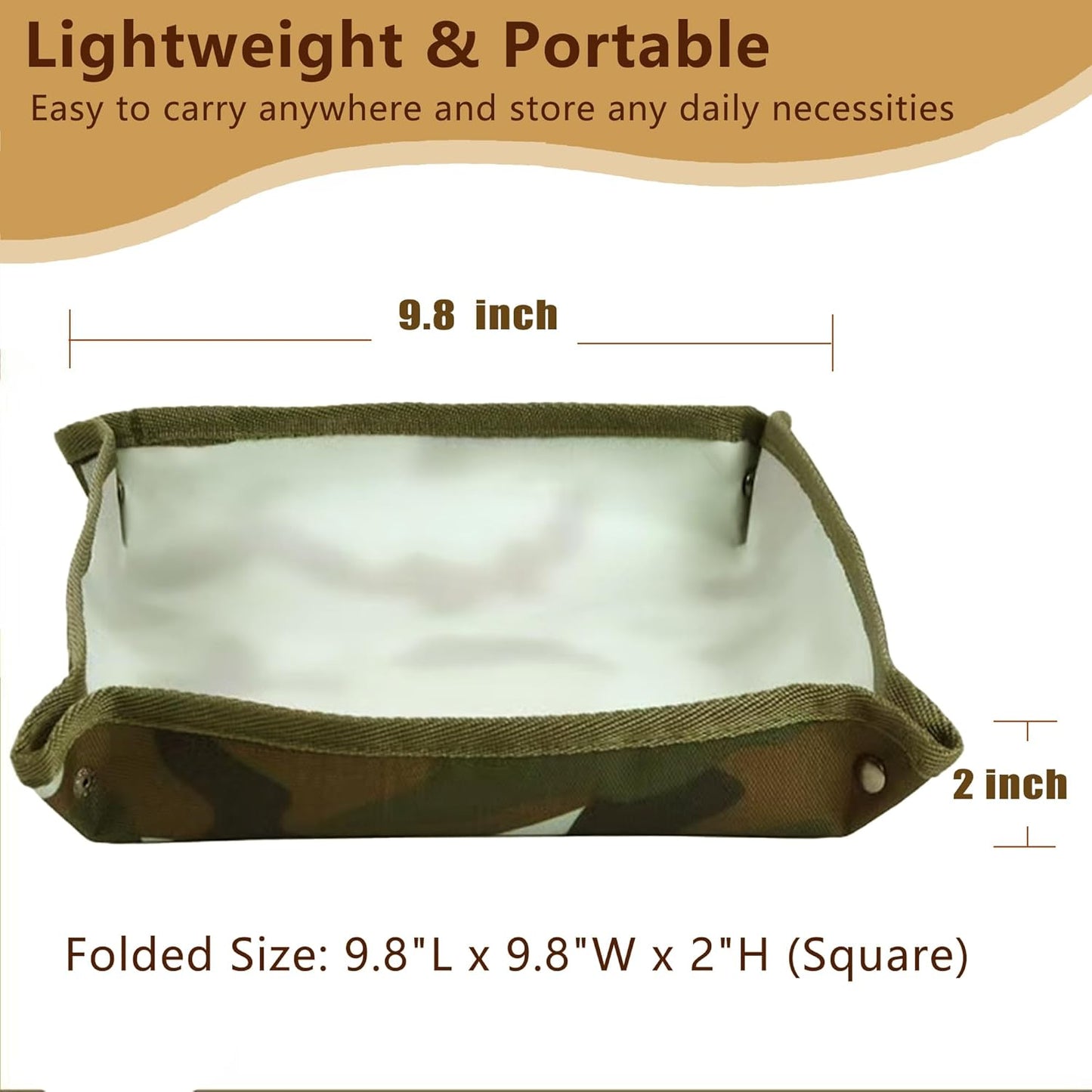 Foldable Valet Tray Set of 2, Portable Catchall Tray for Outdoor Camping Travel, Desktop Storage Organizer to Prevent Loss for Key, Phone, Wallet, Watch, Waterproof Oxford Fabric, X-Large, Camo