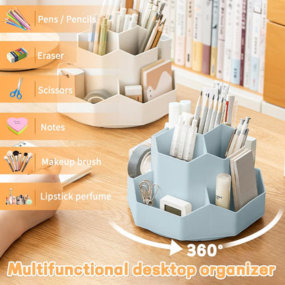 Cayxenful Pencil Pen Holder for Desk,9 Slots 360 Degree Rotating Desk Organizers,Desktop Storage Stationery Supplies Organizer, Cute Pencil Cup Pot For Office, School, Home(White)