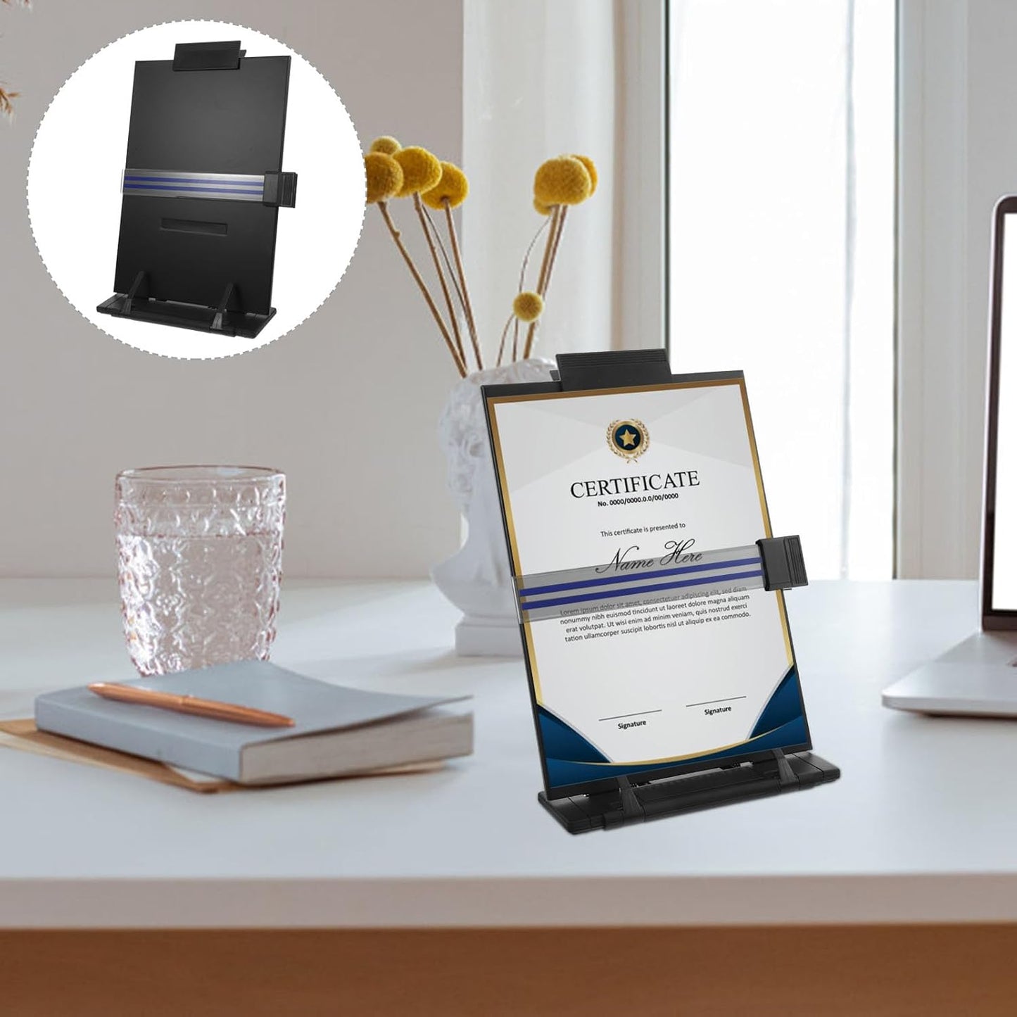 Adjustable Desktop Book Reading Stand with Portable Document Holder, Folding Copy Holder for Students and Office Use, Desk Reading Rack for Typing and Study