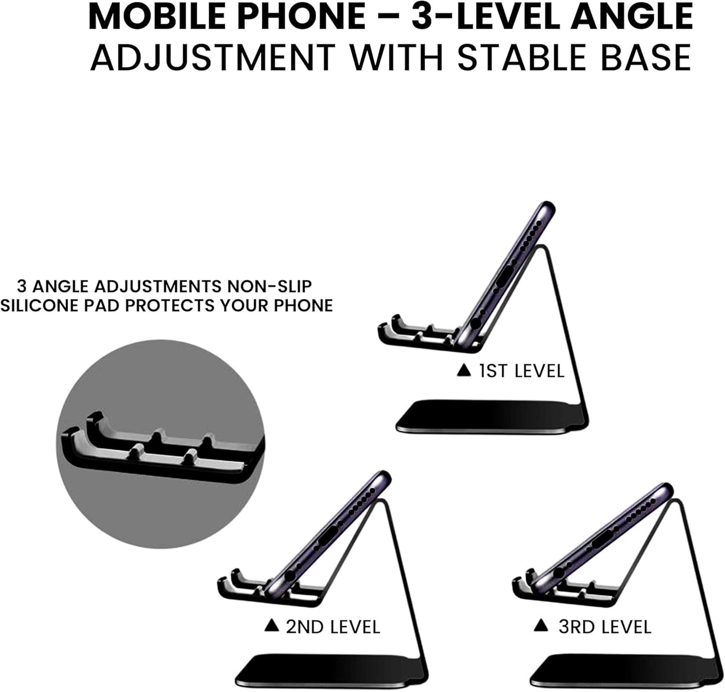 Foldable Phone Stand for Desk | Six Position Adjustable Folding Bracket for Cell Phone | Black Cellphone Holder for Desk & Smartphone Stand | Cellphone & Accessories for Men & Women