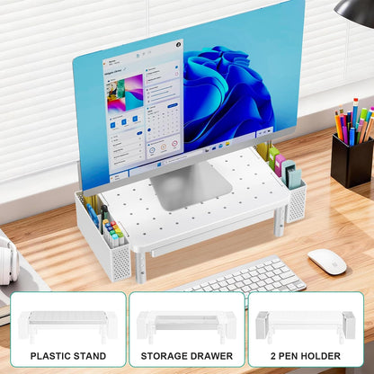 WALI Computer Monitor Stand with Storage, Desk Monitor Riser 3 Height Adjustable, Laptop Riser with Airflow Vents, Desk Organizer for Computer, Laptop, Printer (PTT002-B), 1 Pack, Black