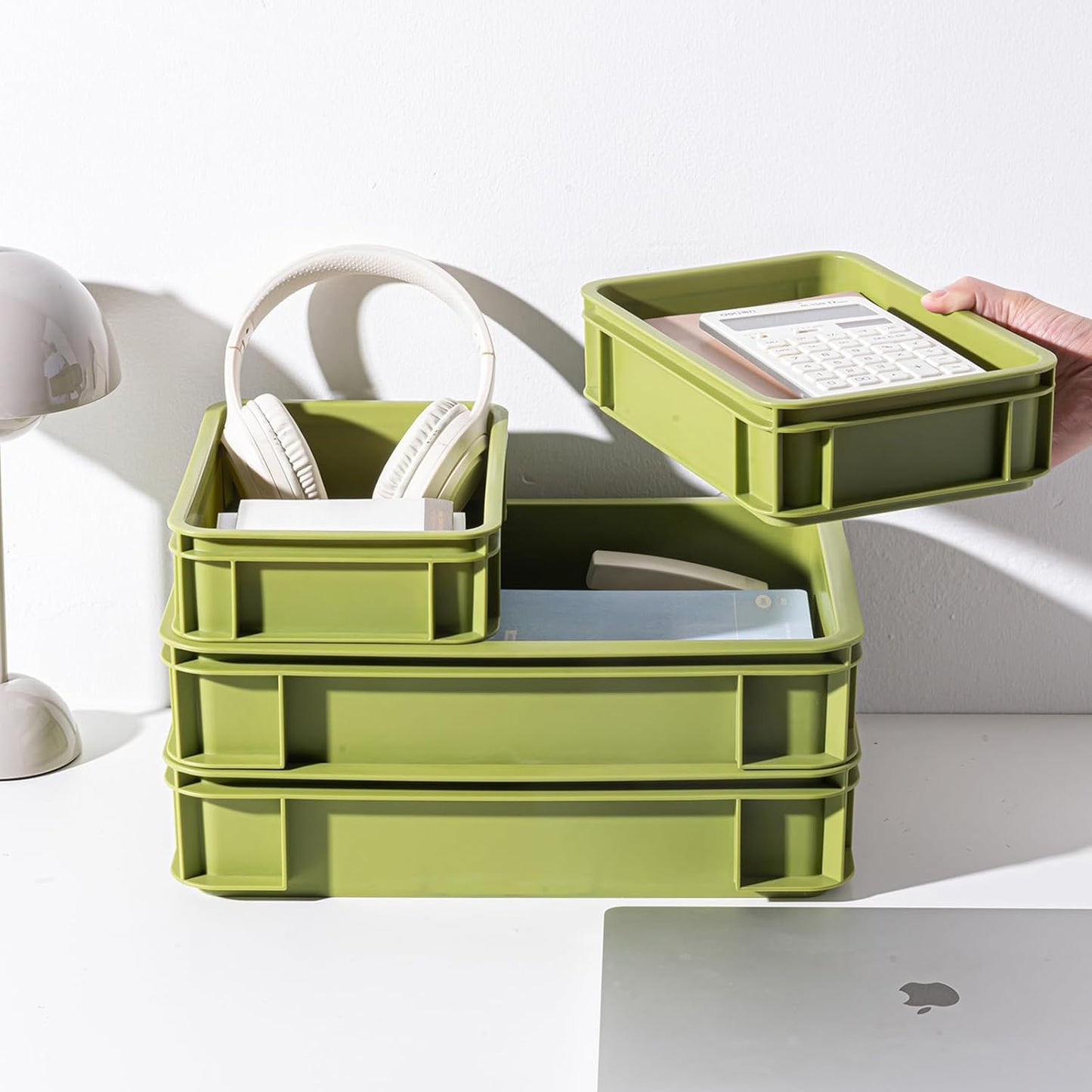 Stackable Organizer Boxes - Create Your Perfect Modular Desktop Storage System Office Desk Organizer Set15.8''*11''*3.26'' (Beige, 6Large)
