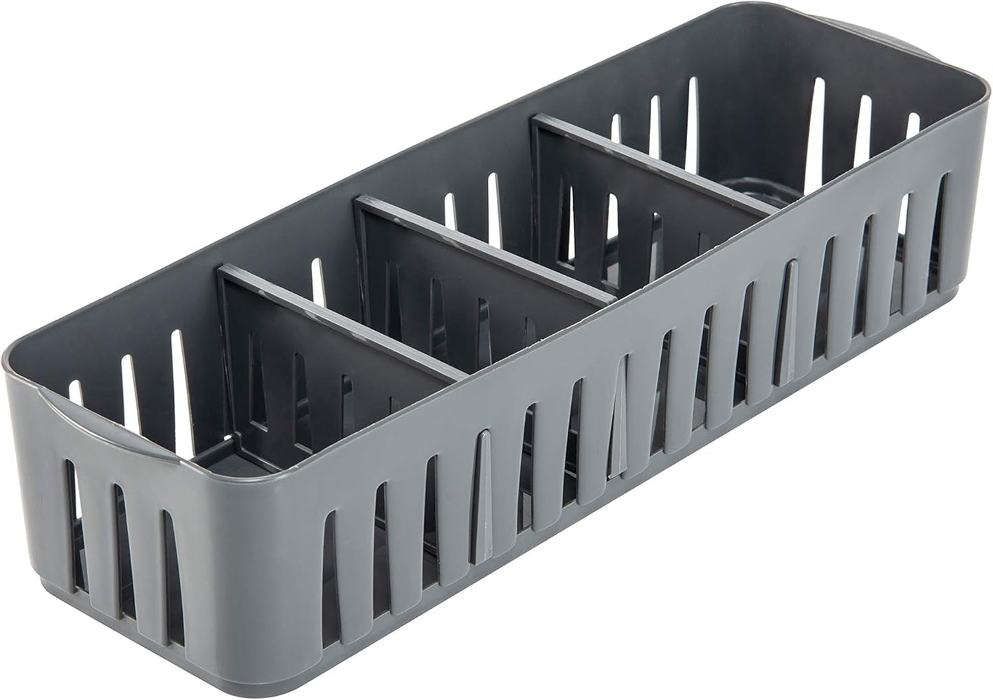 Simplify 4 Compartment Stackable Bin with Adjustable Dividers | Drawer Organizer | Storage Basket | Good for Office | Desk Supplies | Dorm |Bathroom | Accessories | Make Up | Grey