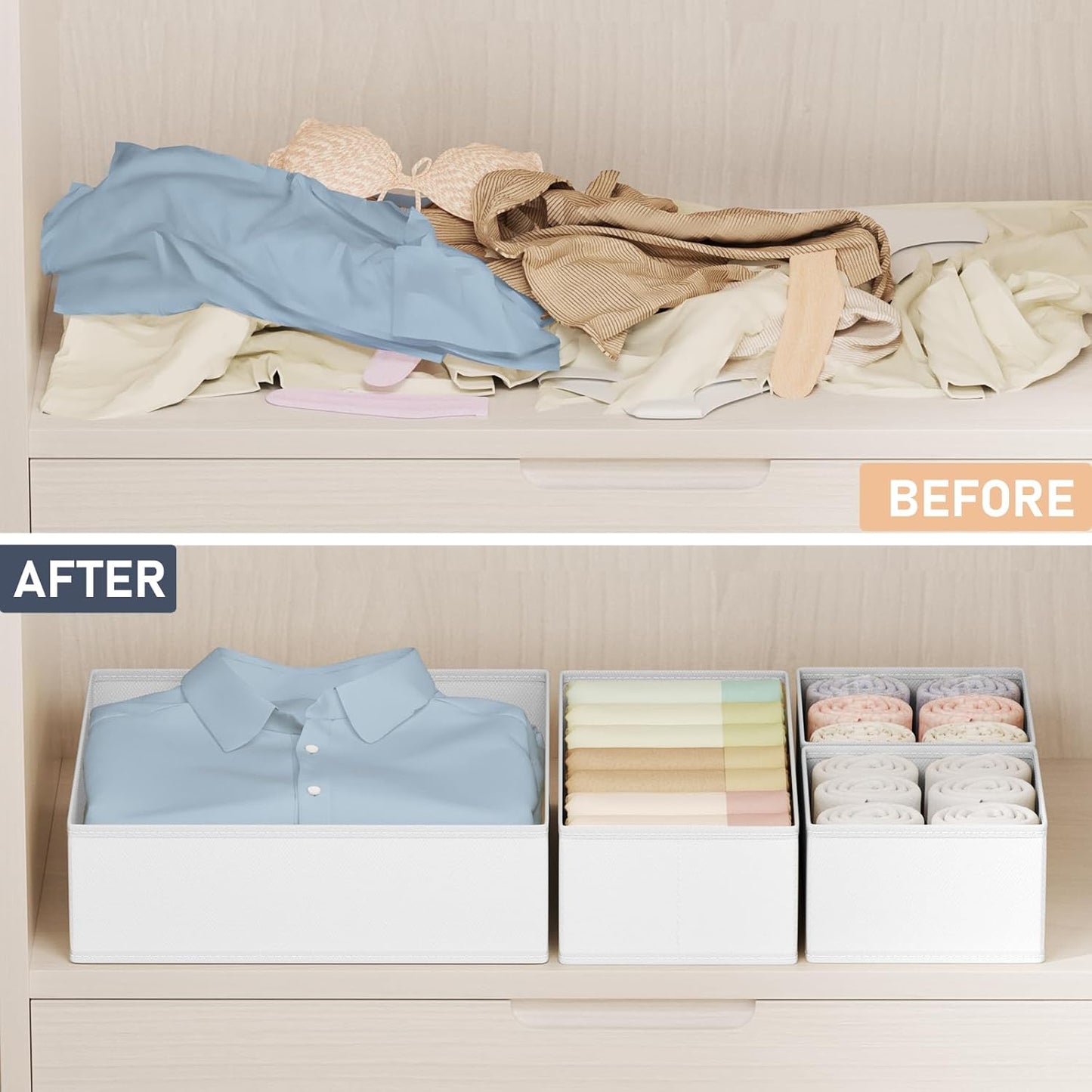 DIMJ Drawer Organizer Clothes - 20 Pack Closet Drawer Organizer Bins for Baby Clothes Storage, Fabric Dresser Organizer for Nursery Bedroom, Foldable Small Drawer Dividers for Underwear Socks