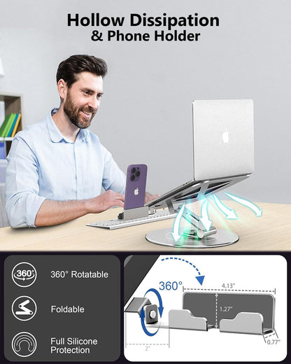 LOXP Adjustable Laptop Stand for Desk, Metal Foldable Laptop Riser, Ventilated Cooling Lectern, Ergonominc Computer Notebook Stand for Desk Compatible with 10-15.6“ Laptops